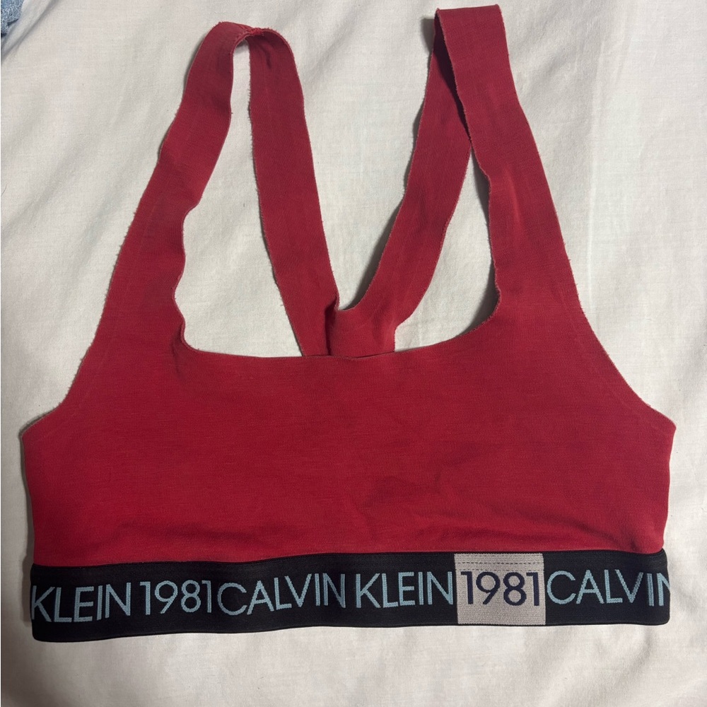 Calvin Klein Red Sports Bra with Racerback Design